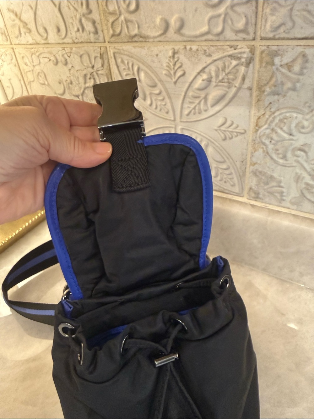 MZ Wallace Black Nylon Crossbody Bag with Cobalt Blue Trim - Picture 4 of 12